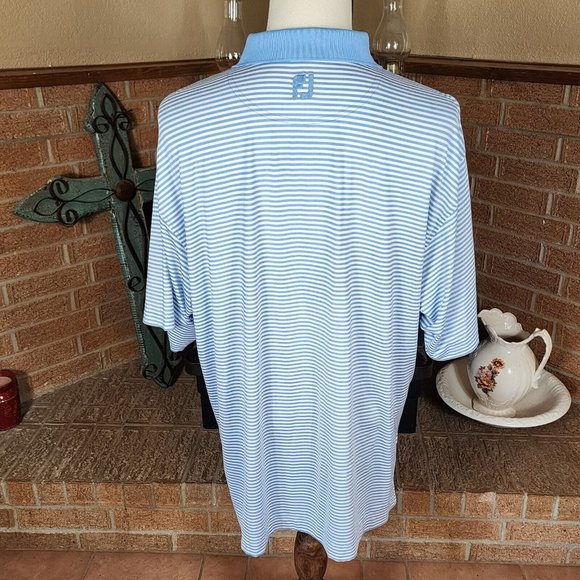 FootJoy Prodry Lisle Light Blue and White Striped Polo Size XL - Picture 4 of 7